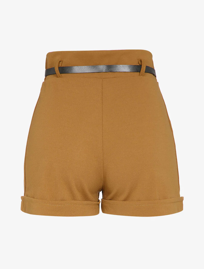 Short taille haute à boutons stylisés - Camel - Image 2