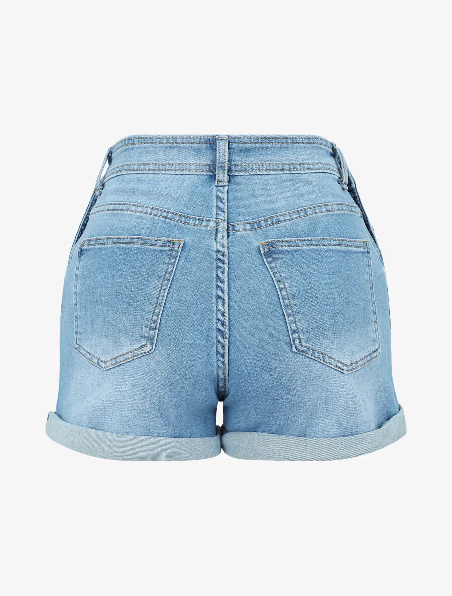 Short taille haute à côtés boutonnés - Denim - Image 2