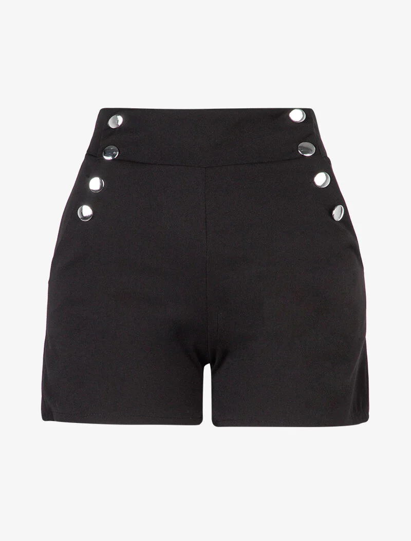 Short taille haute à côtés boutonnés - noir