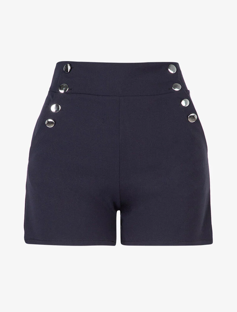 Short taille haute à côtés boutonnés - marine