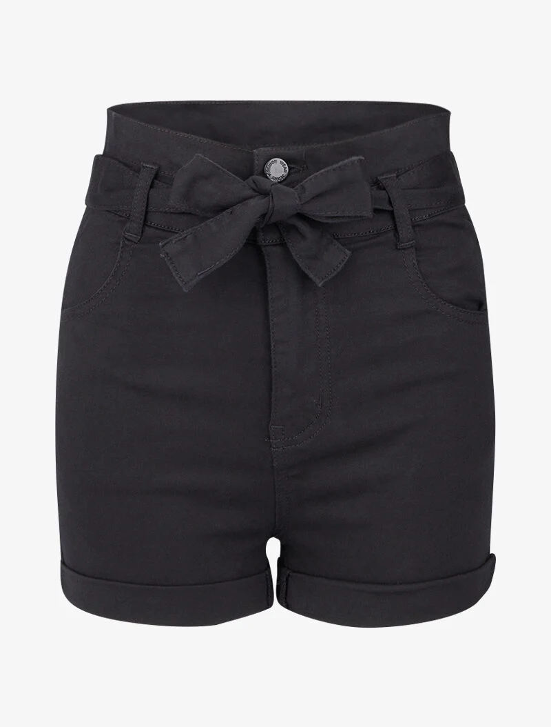 Short taille haute à ourlets - Noir