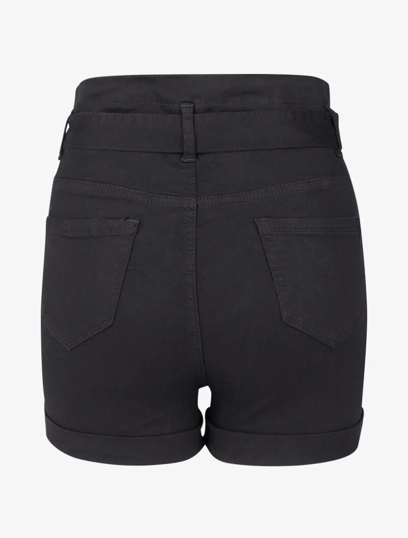 Short taille haute à ourlets - Noir - Image 2