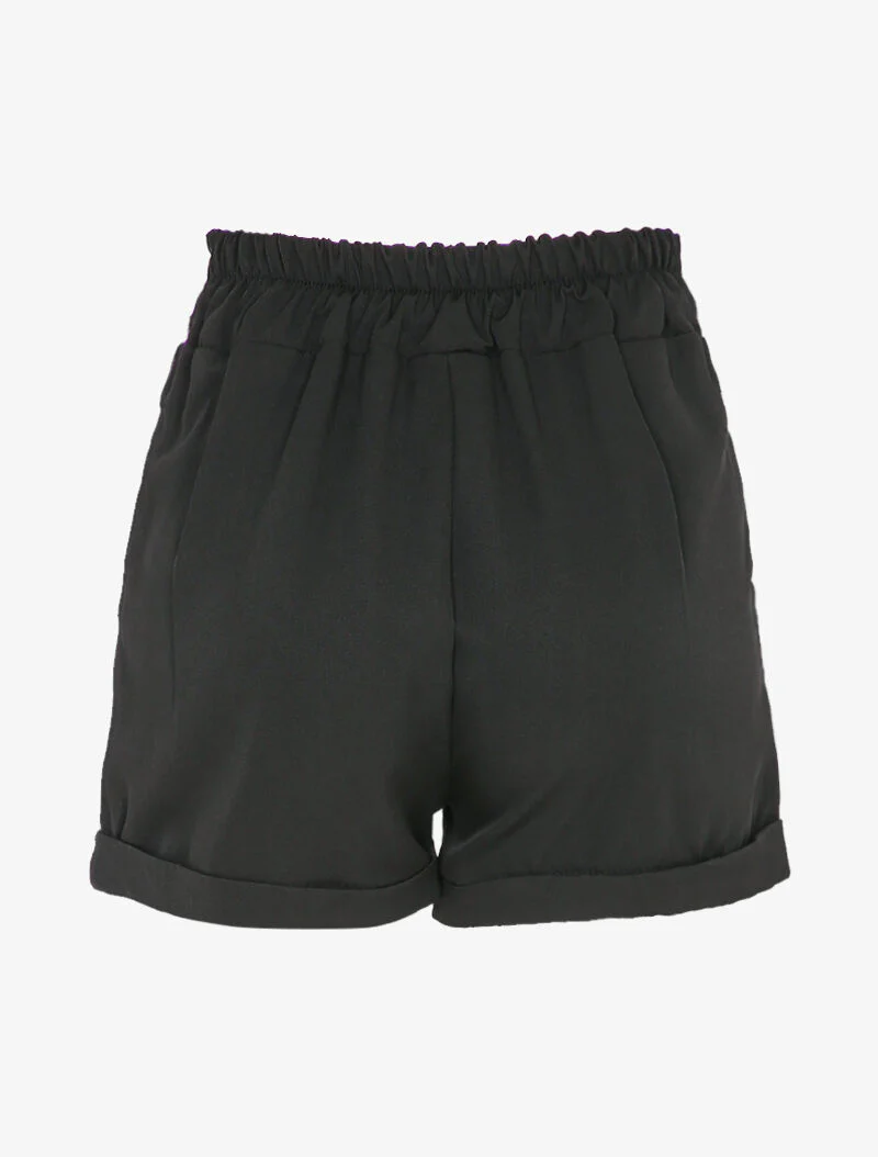 Short taille haute à revers et ceinture à nouer - Noir - Image 2