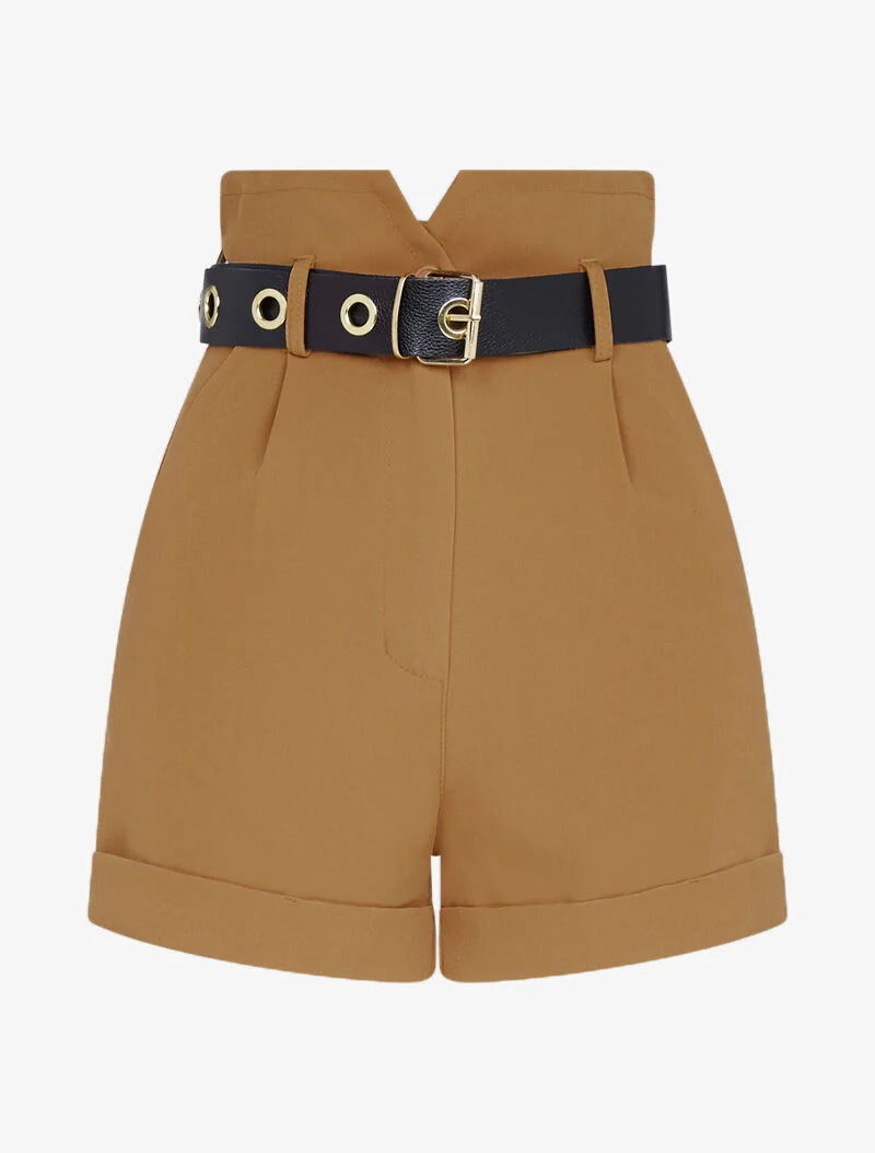 Short taille haute ceinturé - camel