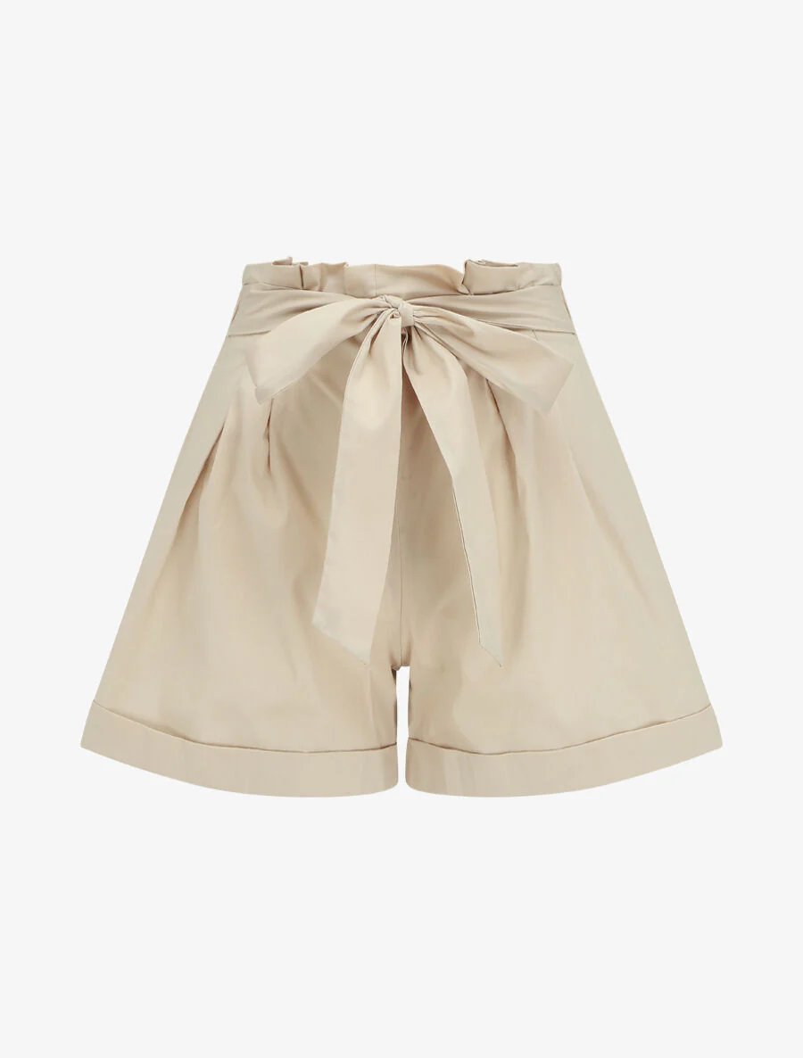 Short taille haute évasé à ourlet - Beige