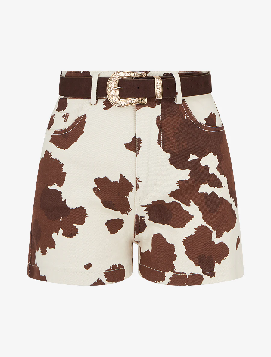 Short taille haute imprimé vache - Beige