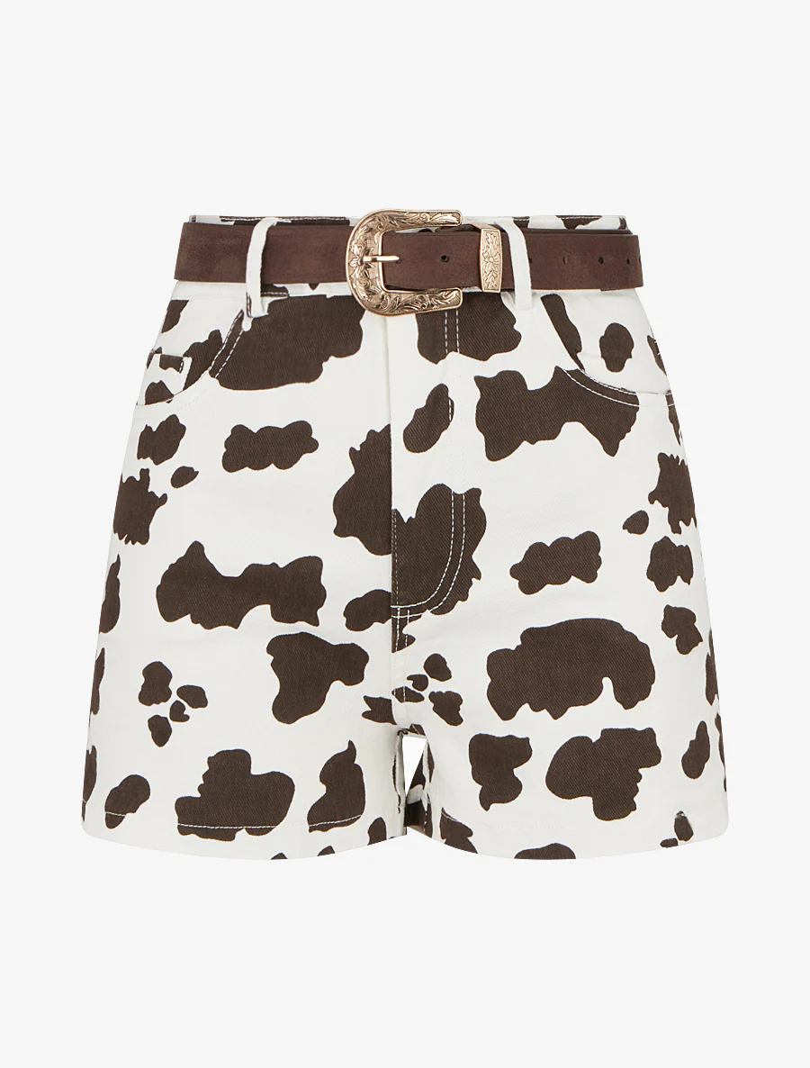 Short taille haute imprimé vache - Marron foncé