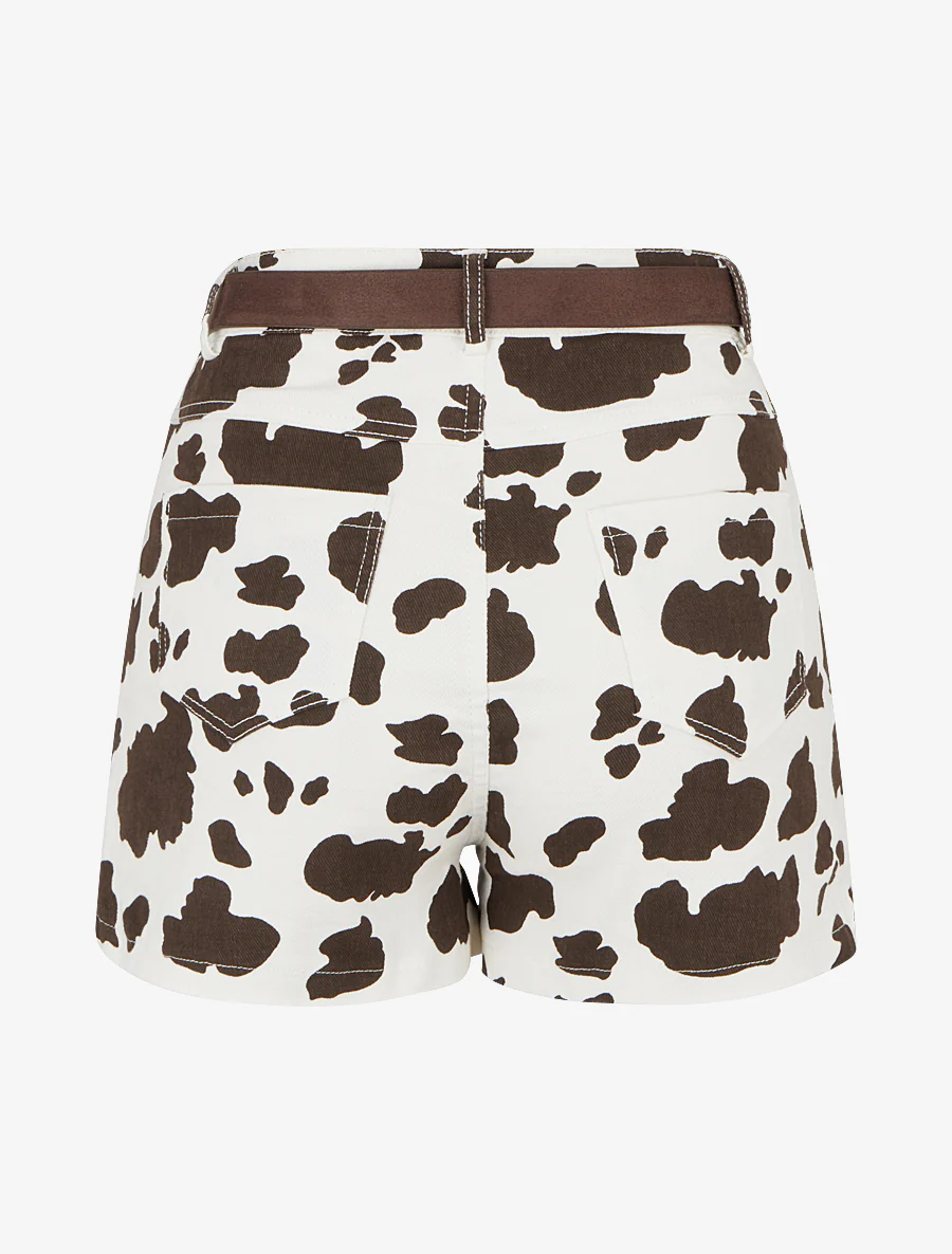 Short taille haute imprimé vache - Marron foncé - Image 2