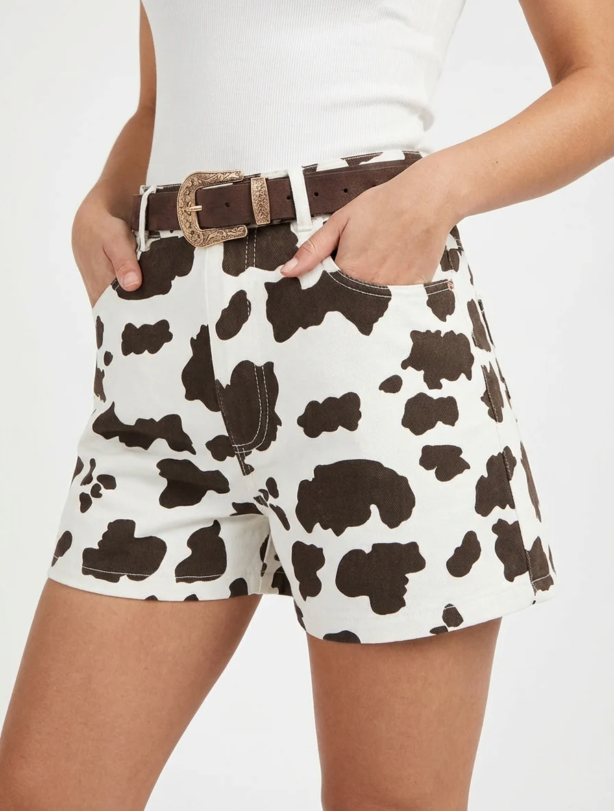 Short taille haute imprimé vache - Marron foncé - Image 4