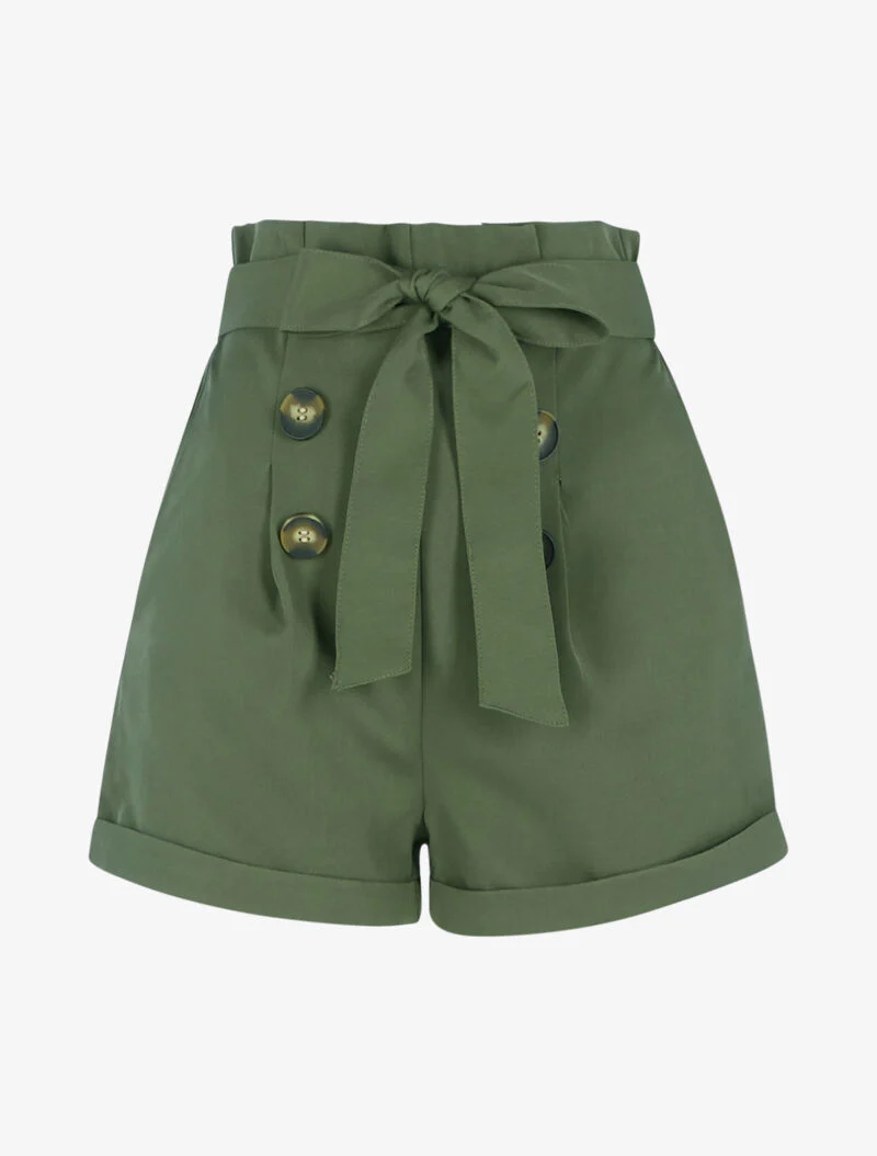 Short taille haute paper bag - kaki