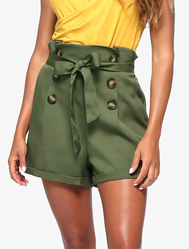 Short taille haute paper bag - kaki - Image 3