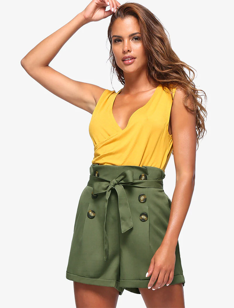 Short taille haute paper bag - kaki - Image 4