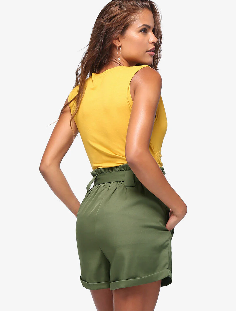 Short taille haute paper bag - kaki - Image 5