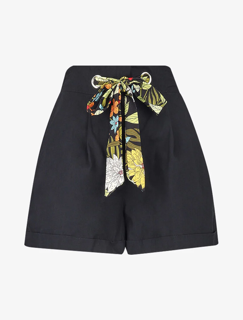 Short trapèze à liens imprimés - noir
