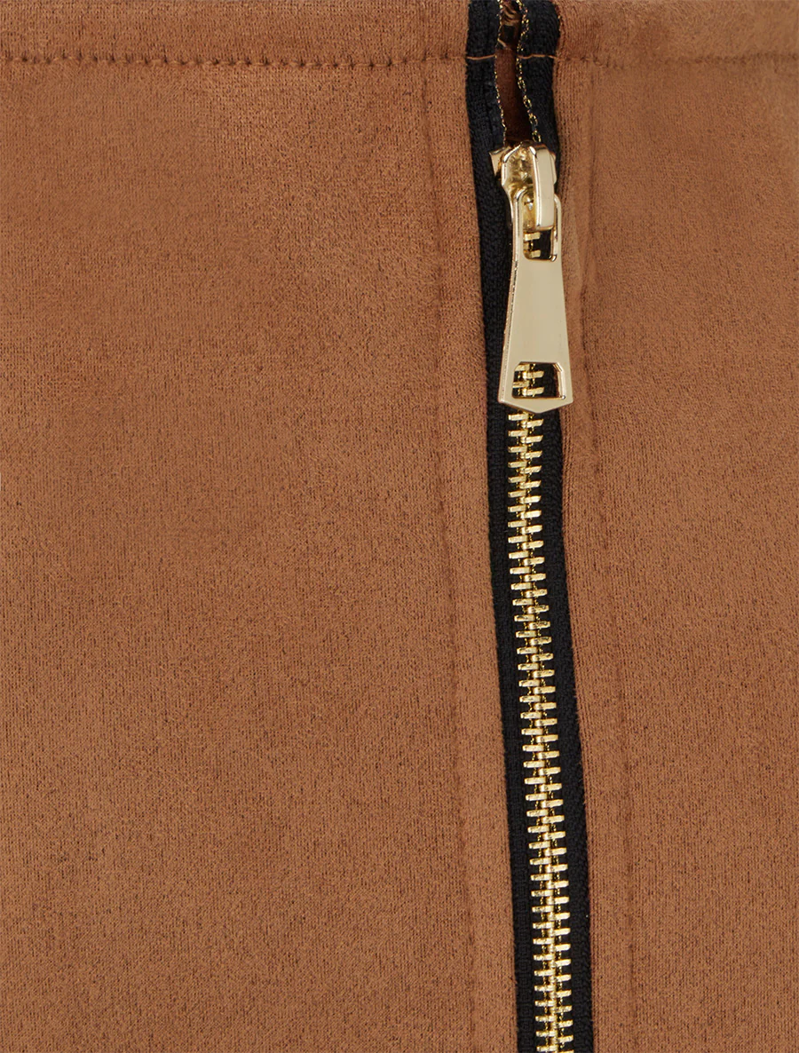 Short trompe-l'oeil en suédine - Camel - Image 3