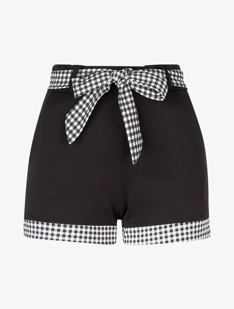 Short uni à bords imprimés vichy - noir