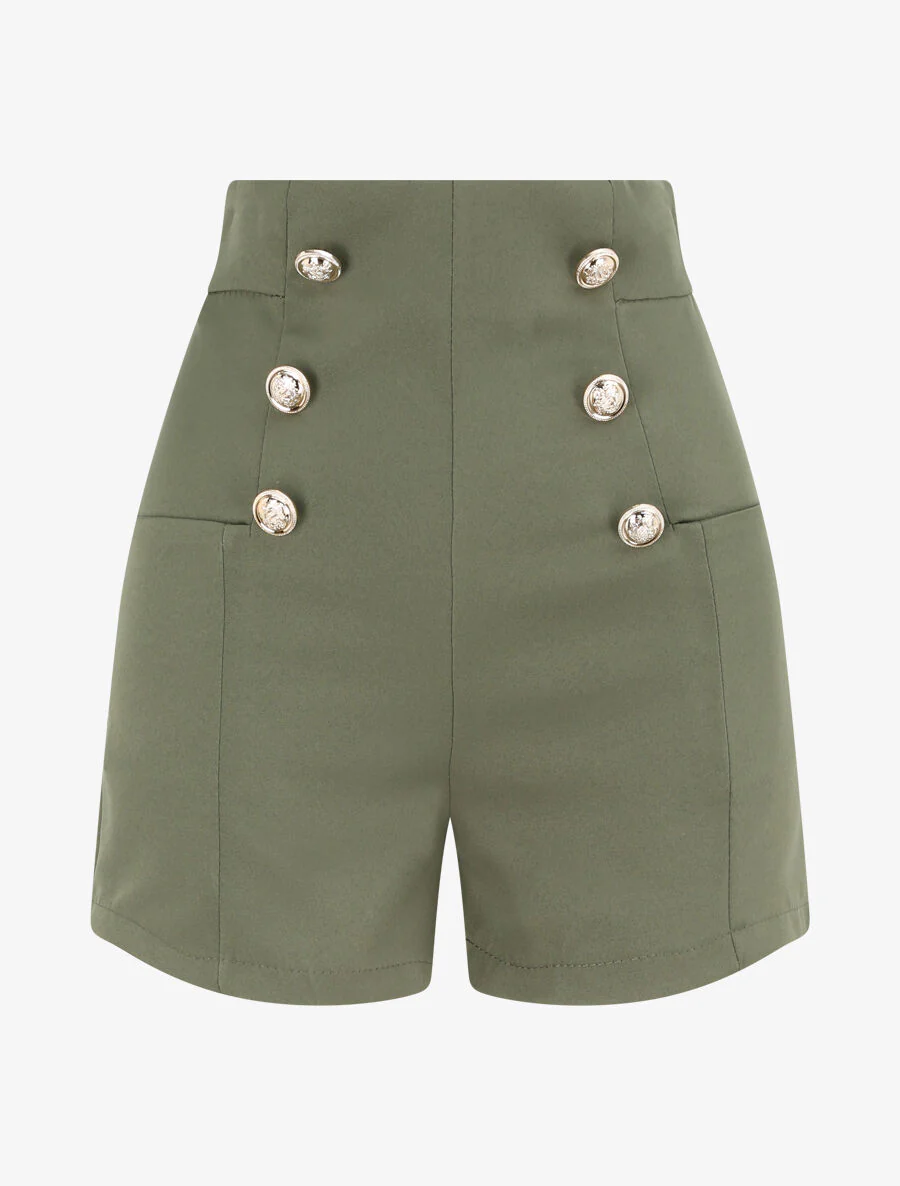 Short uni à boutons stylisés - Kaki