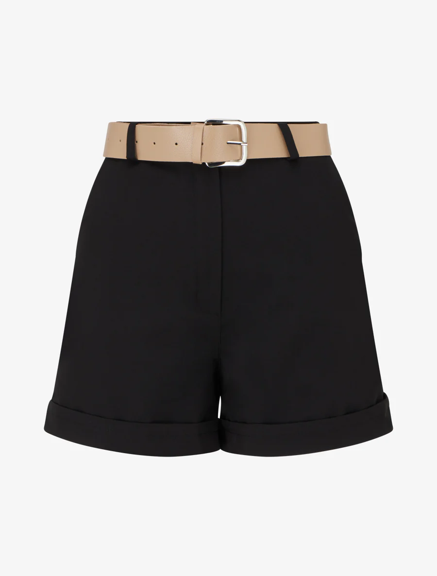 Short uni à ourlet et ceinturé - Noir