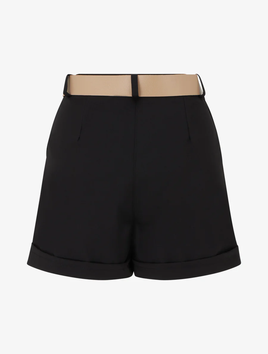 Short uni à ourlet et ceinturé - Noir - Image 2
