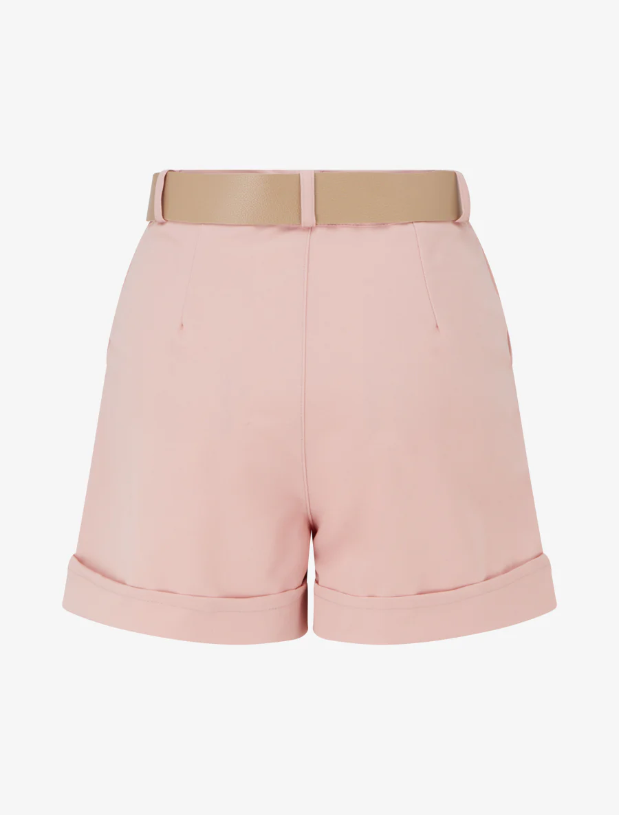 Short uni à ourlet et ceinturé - Rose - Image 2