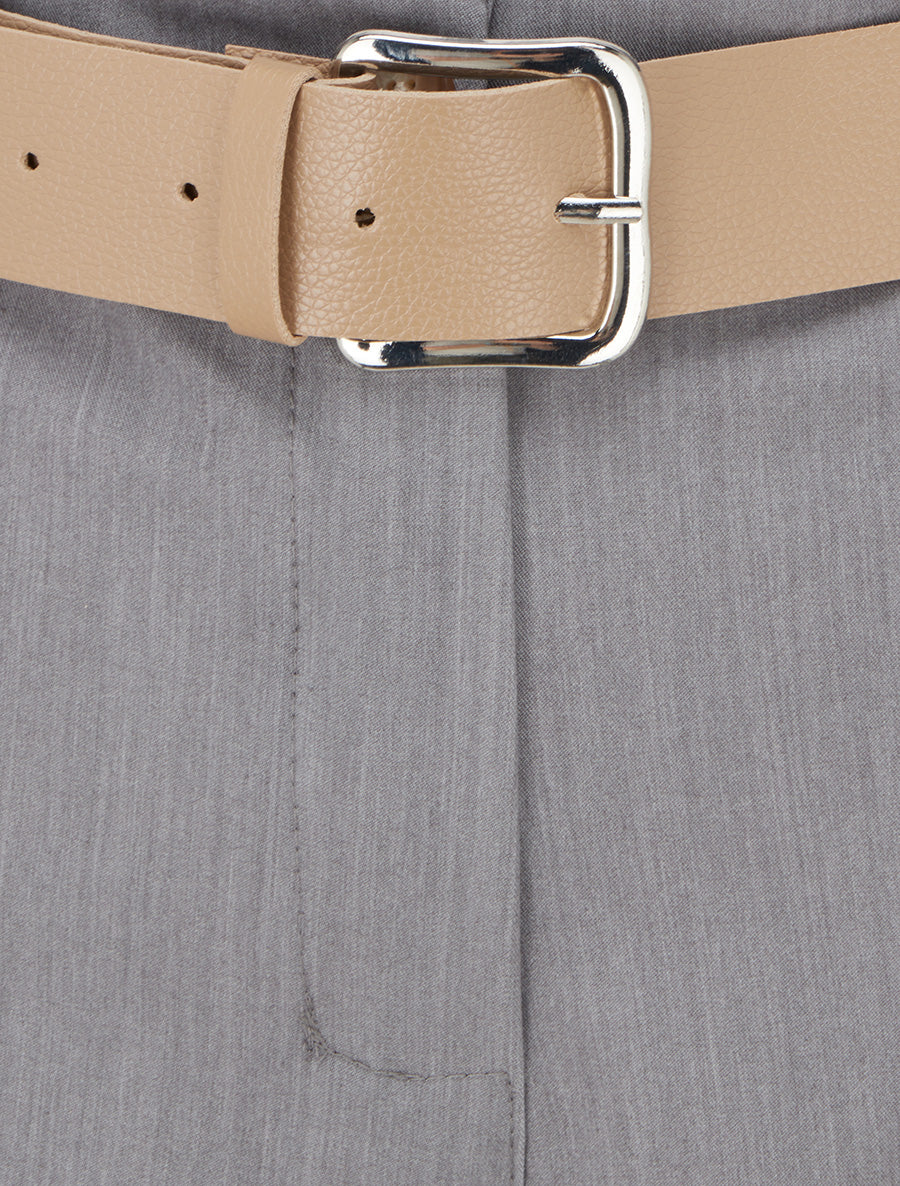Short uni à ourlet et ceinturé - Gris - Image 3