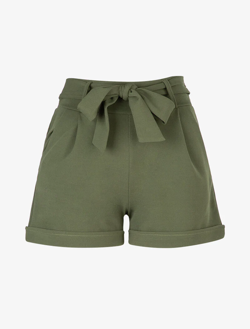 Short uni à ourlets - kaki