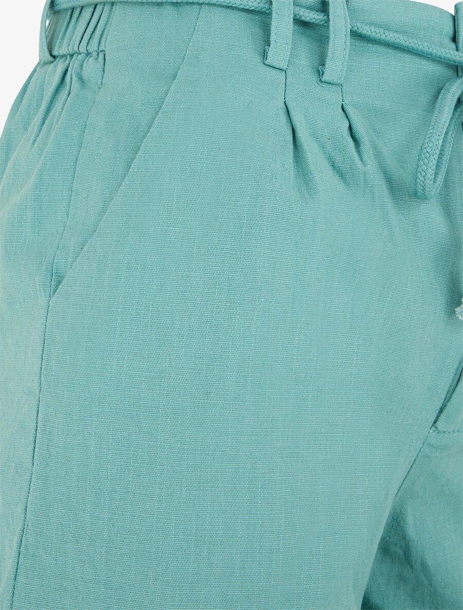 Short uni à revers effet lin - Turquoise - Image 3