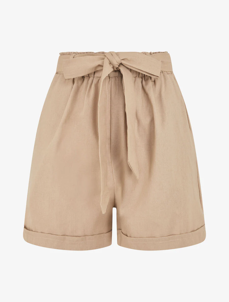 Short uni à revers - Beige