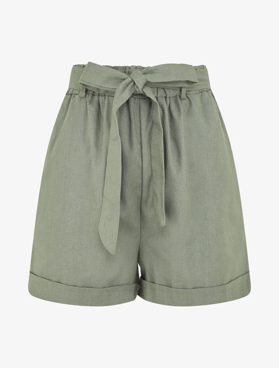 Short uni à revers - Kaki