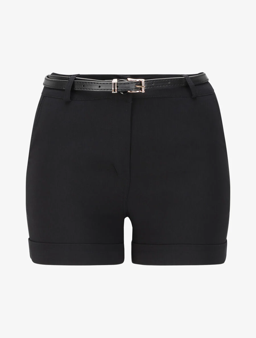 Short uni à revers - Noir