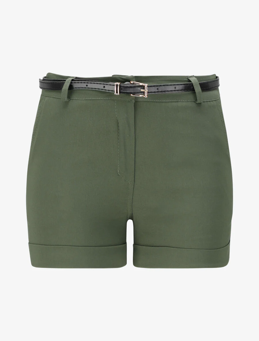 Short uni à revers - Kaki