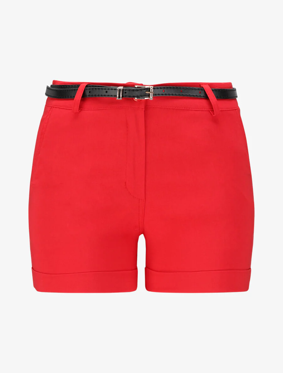 Short uni à revers - Rouge