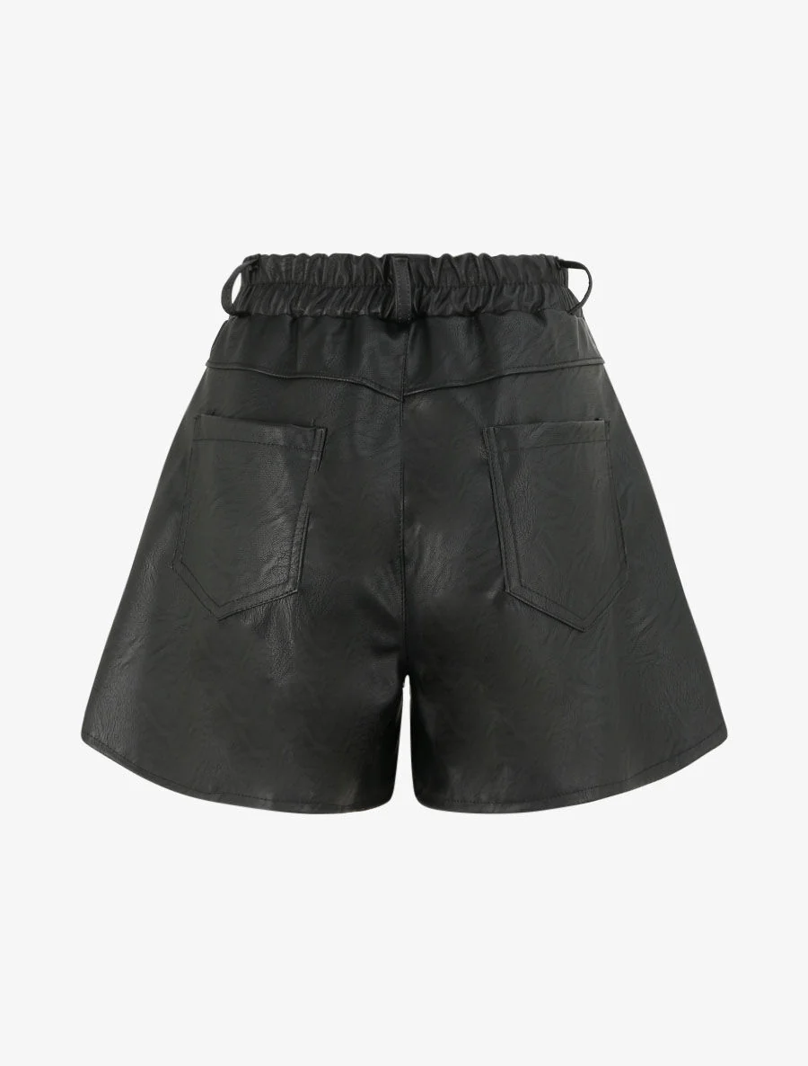 Short uni à taille élastiquée - Noir - Image 2