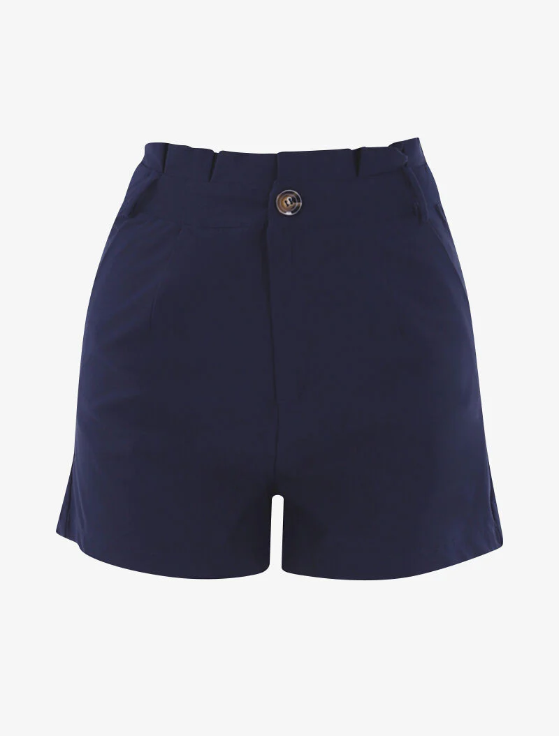 Short uni à taille volantée - marine