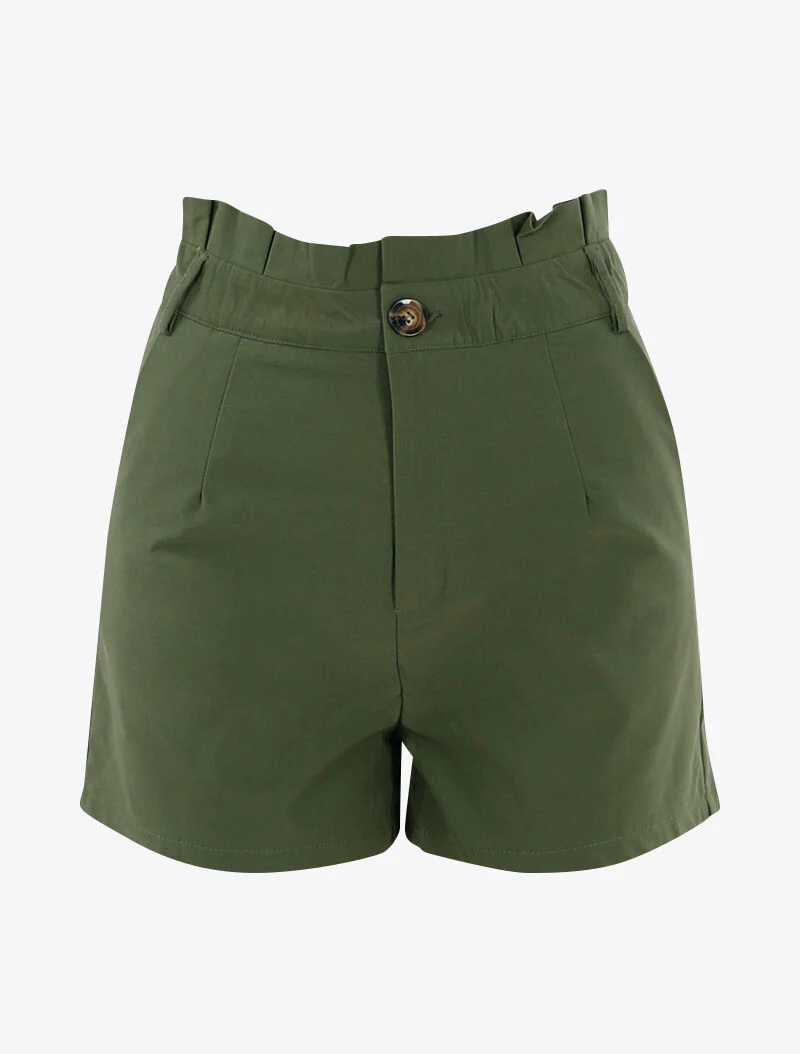 Short uni à taille volantée - kaki