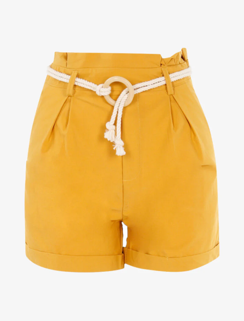 Short uni avec ceinture style corde - jaune