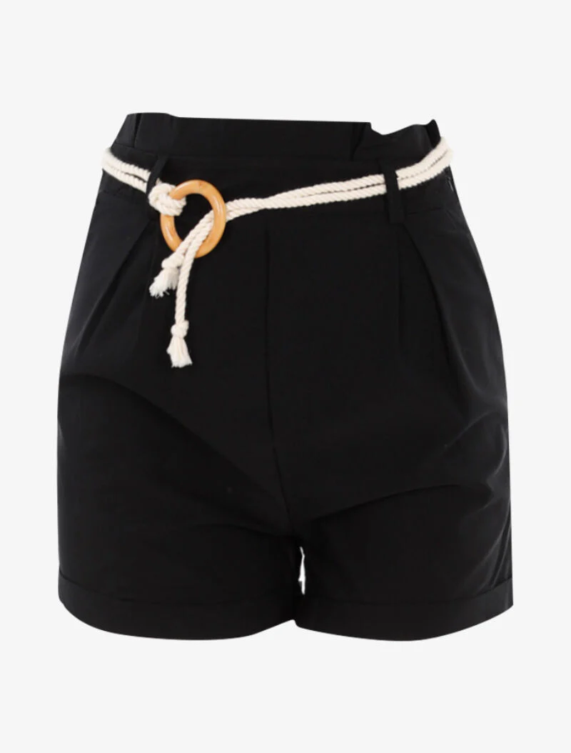 Short uni avec ceinture style corde - noir