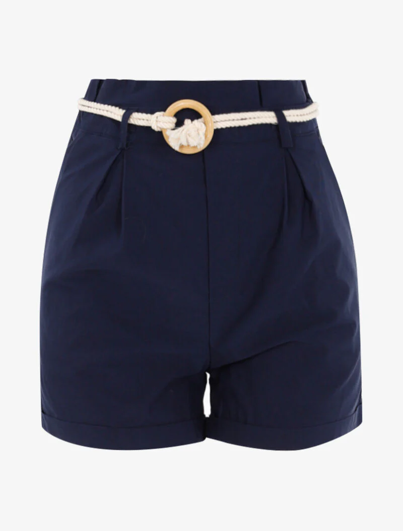 Short uni avec ceinture style corde - marine
