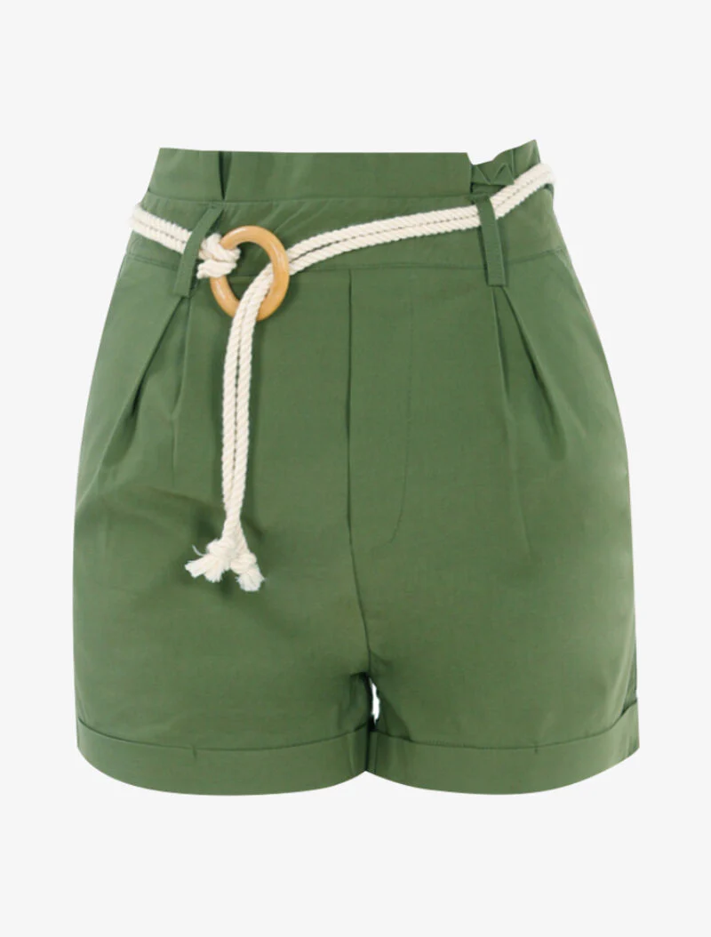 Short uni avec ceinture style corde - kaki