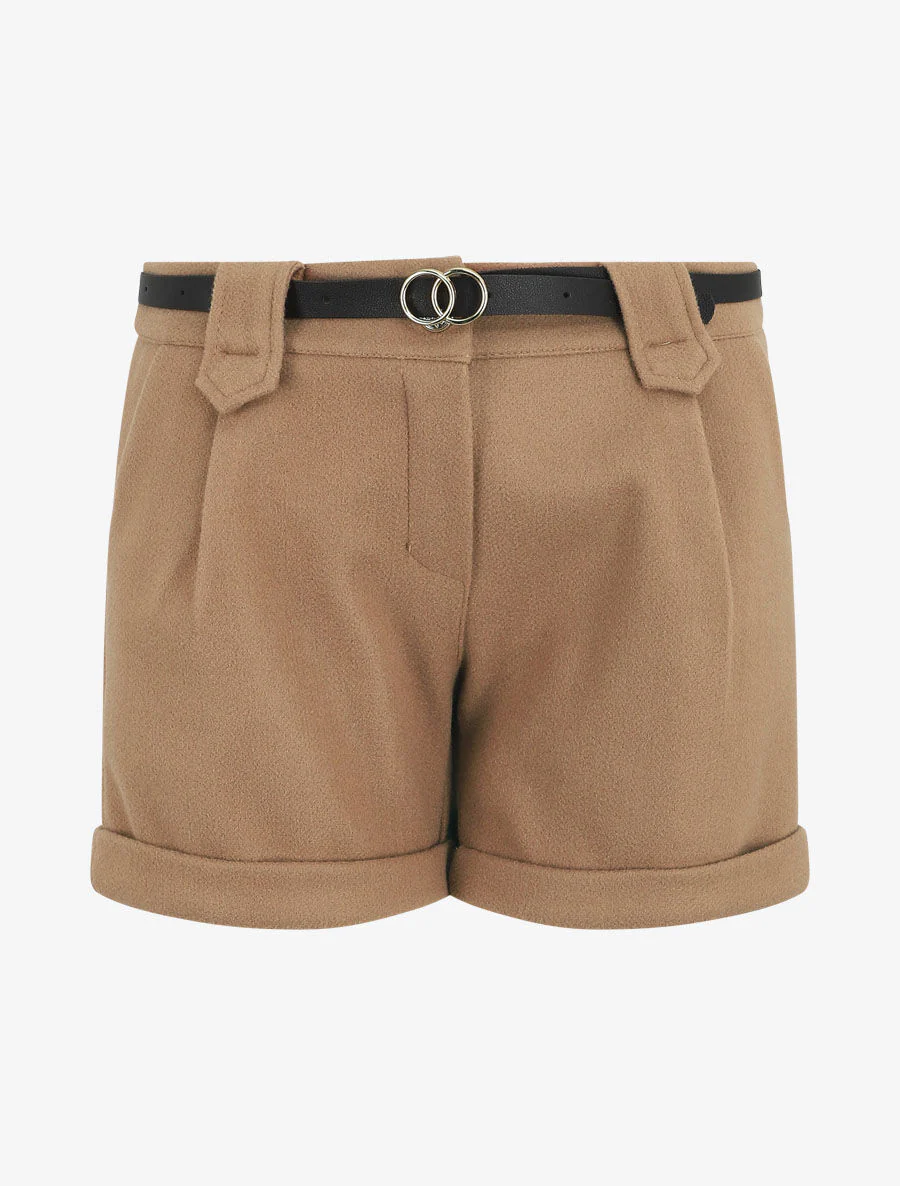Short uni droit en laine mélangée - Beige