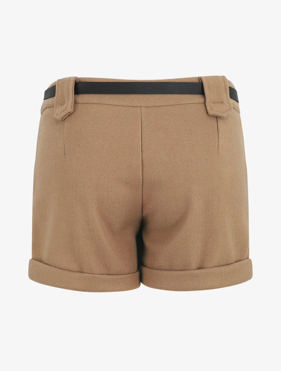 Short uni droit en laine mélangée - Beige - Image 2