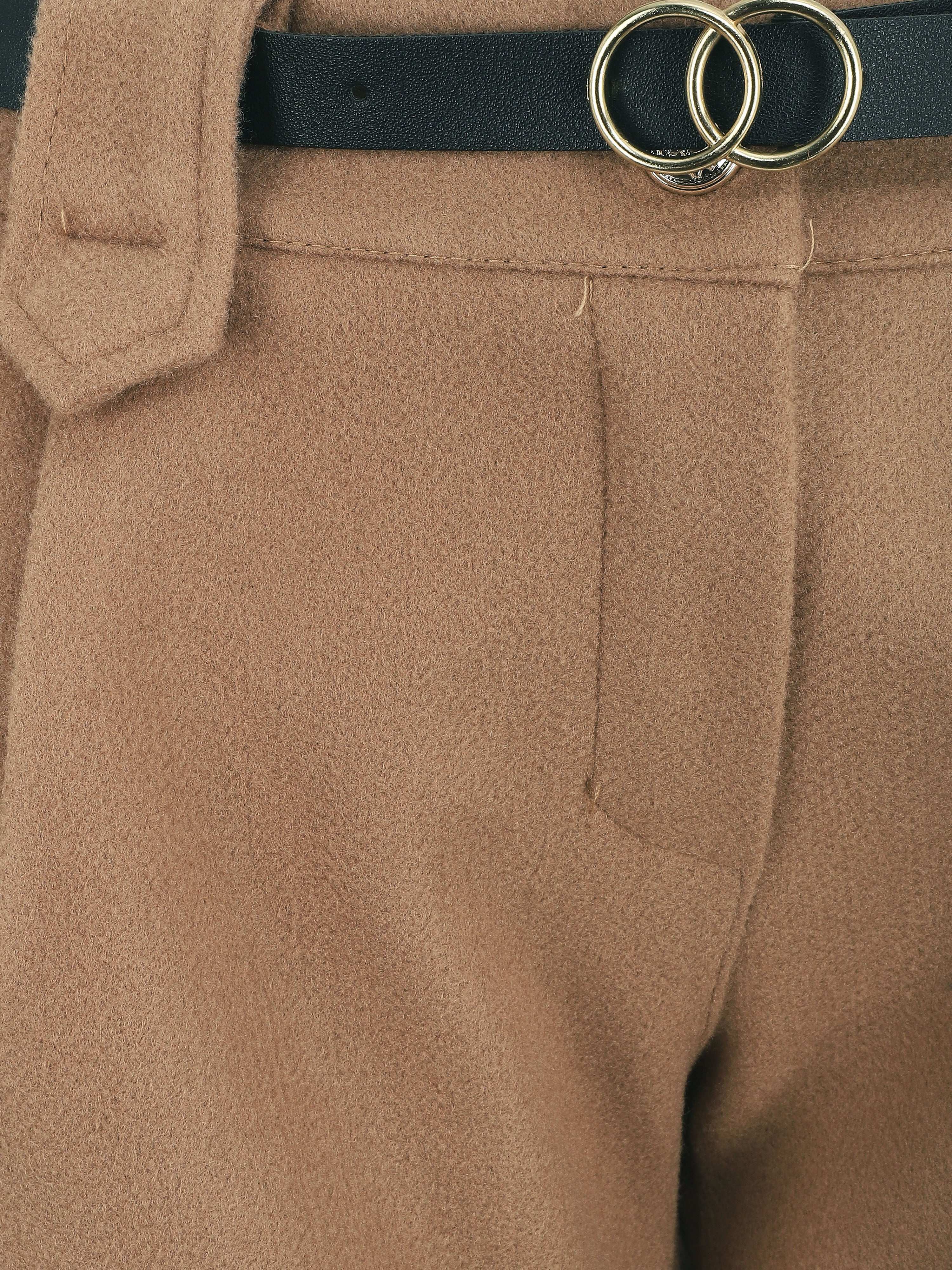 Short uni droit en laine mélangée - Beige - Image 3
