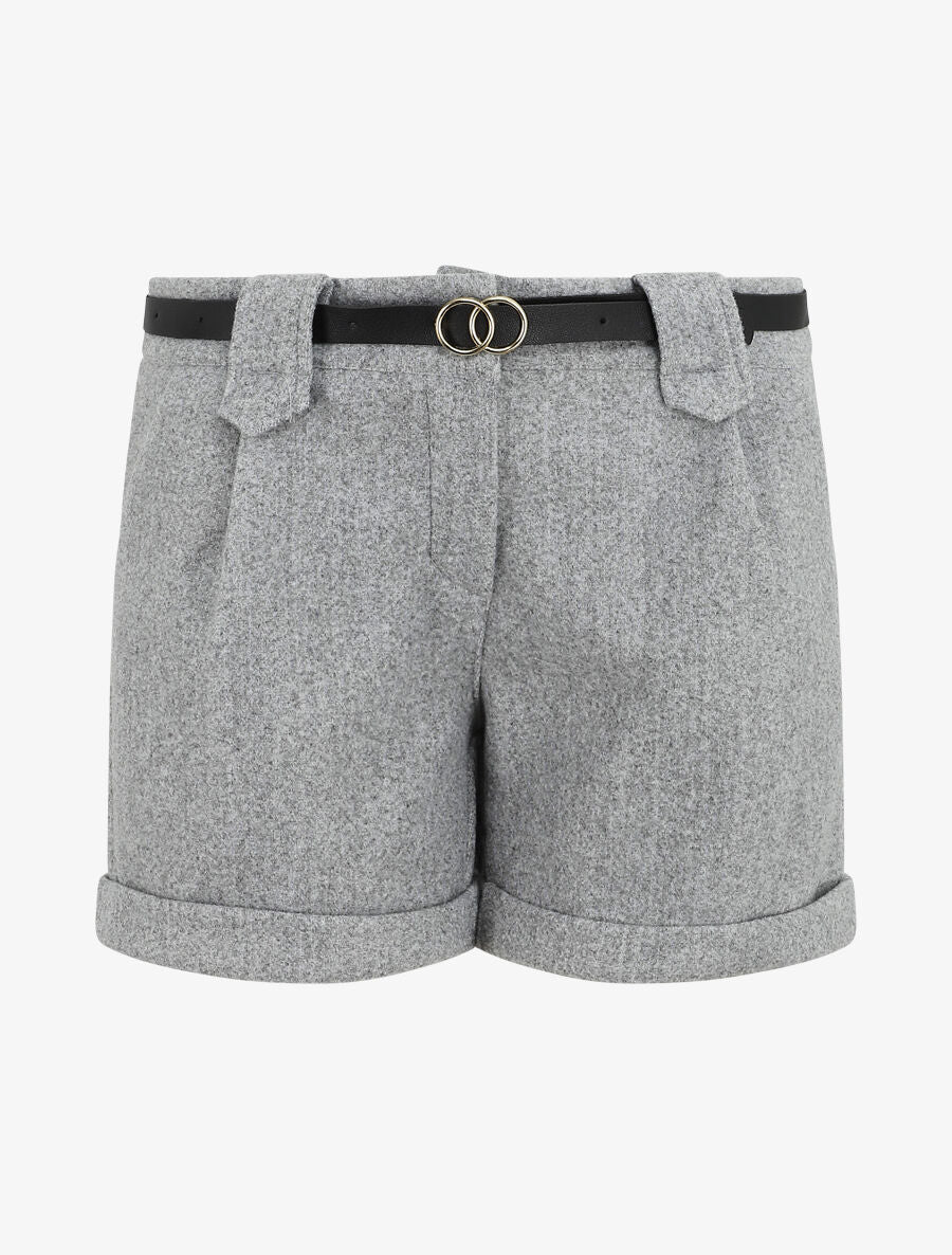 Short uni droit en laine mélangée - Gris