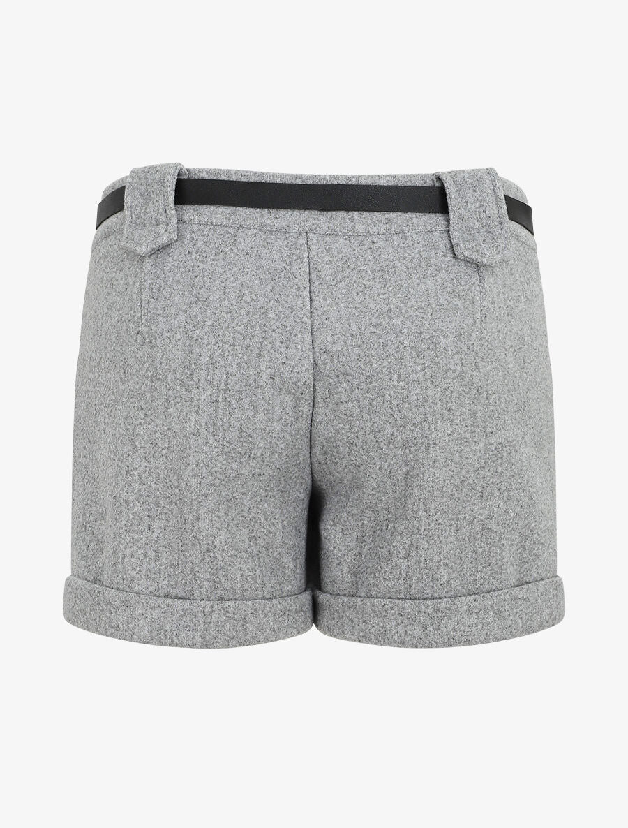 Short uni droit en laine mélangée - Gris - Image 2