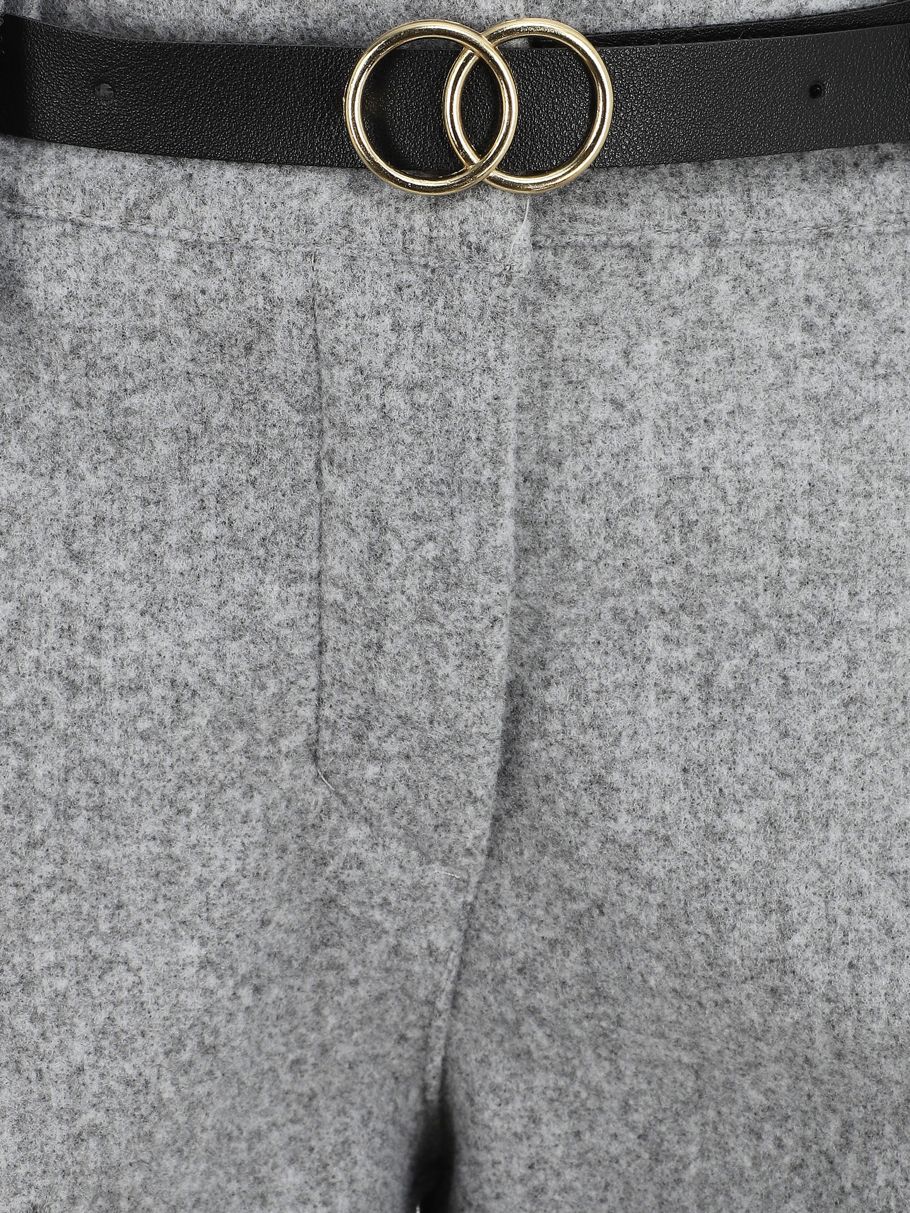 Short uni droit en laine mélangée - Gris - Image 3