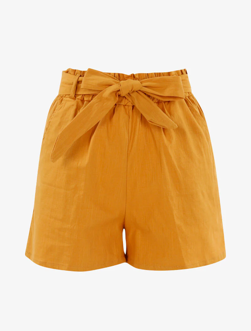 Short uni effet toile - jaune