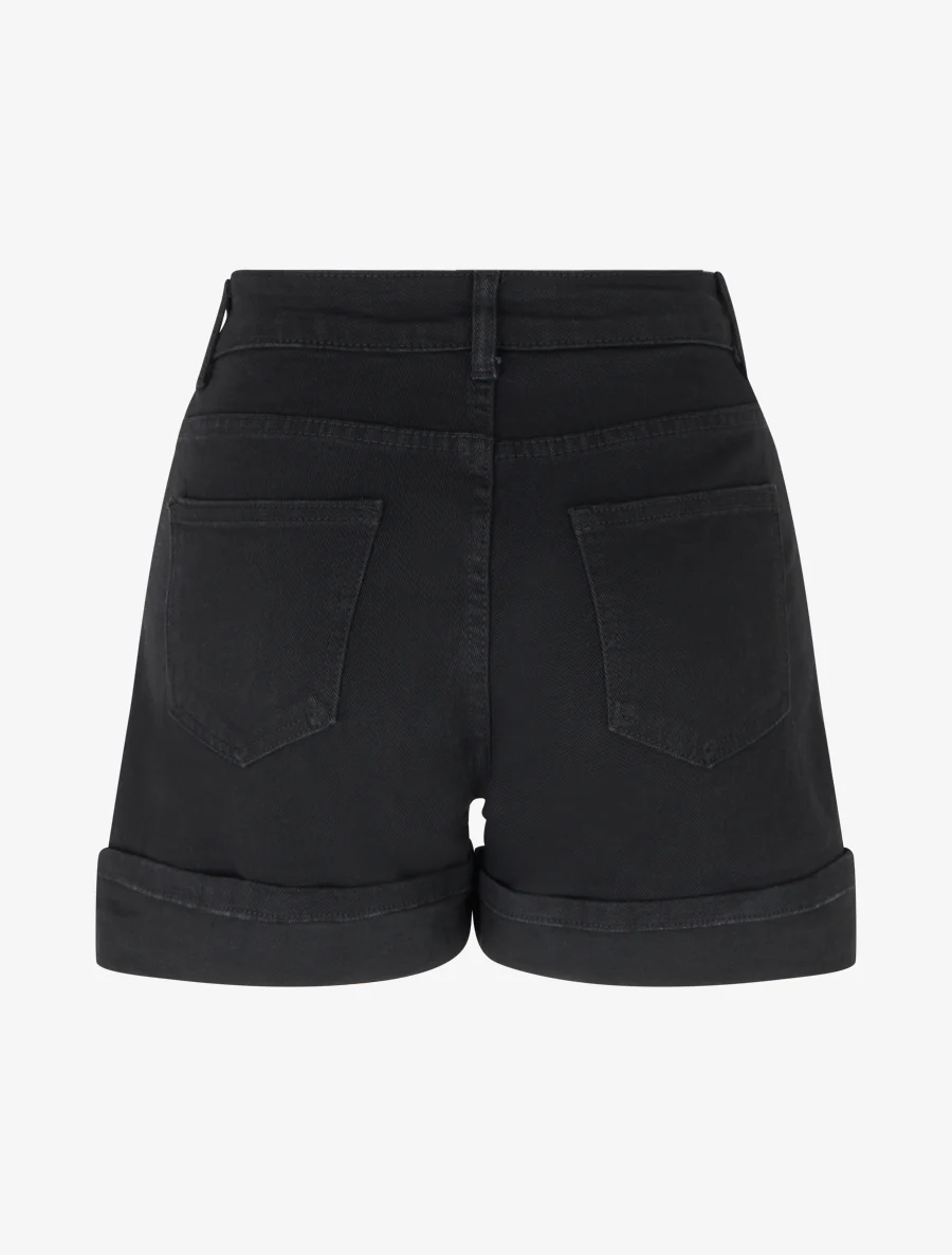 Short uni en jean à revers - Noir - Image 2