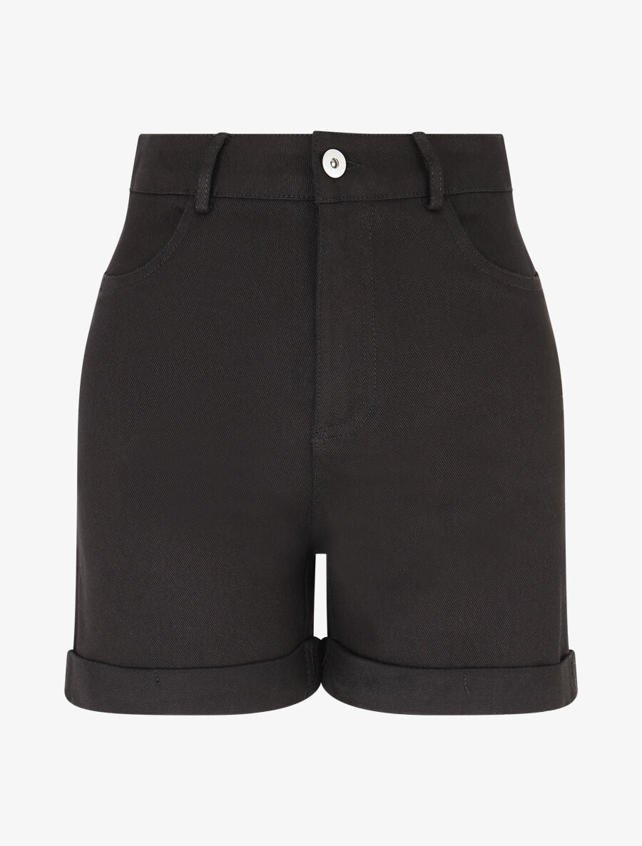 Short uni en jean à revers - Noir