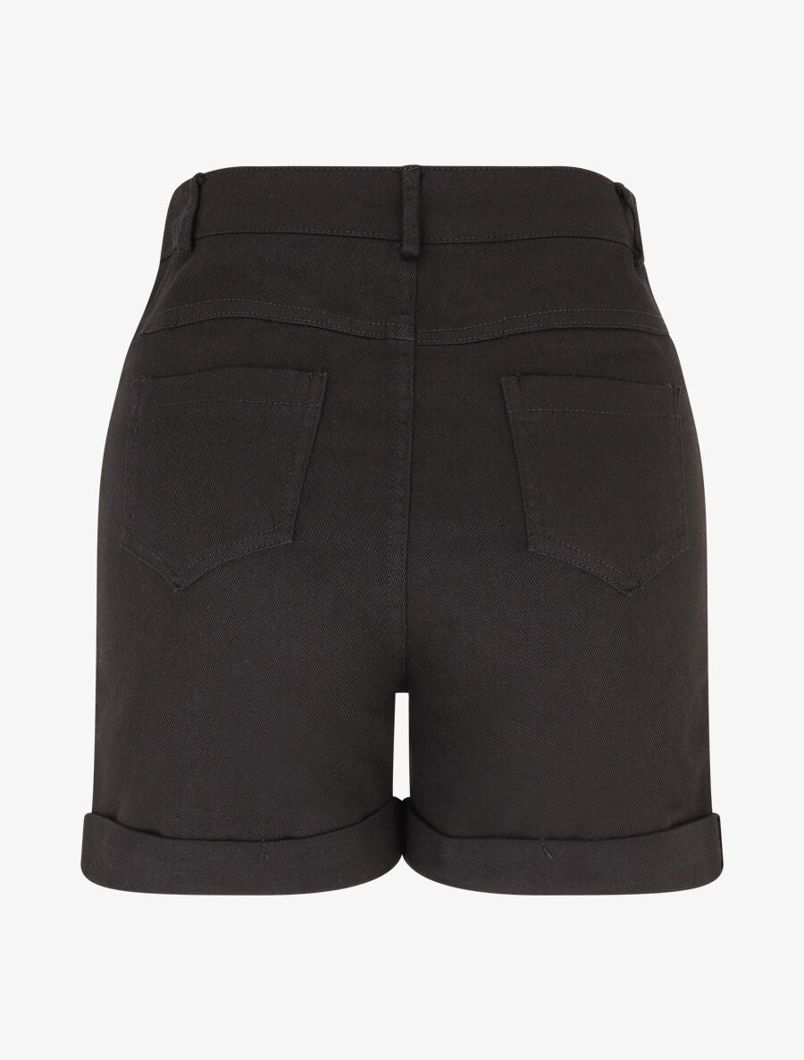 Short uni en jean à revers - Noir - Image 2
