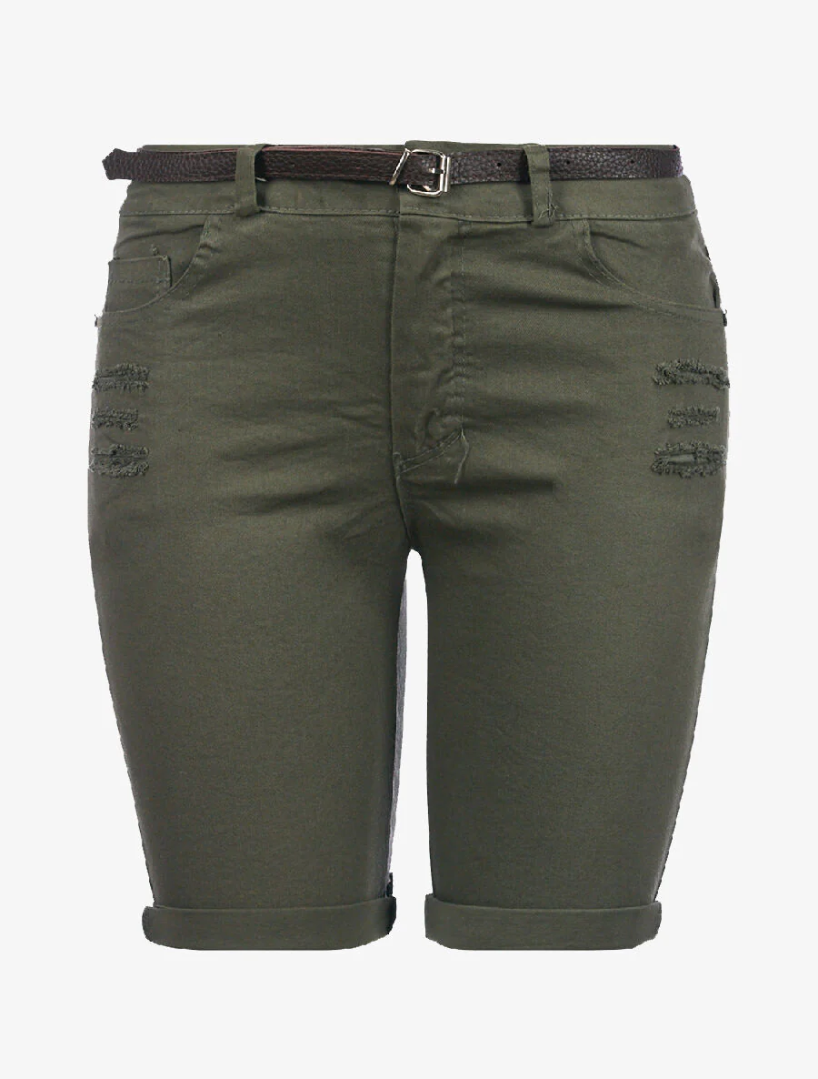 Short uni lacéré - kaki